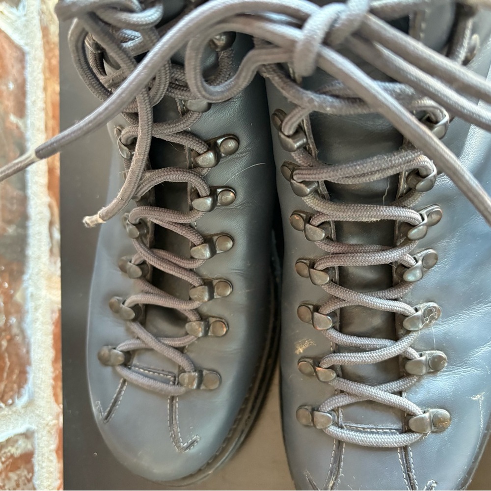 Prada Blue Gray Lace-up Leather Distressed Ankle Boots Size EU 37 - Picture 10 of 15